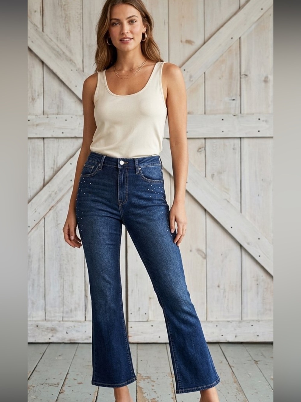 Rebecca Minkoff Dark Blue Bootcut Flare Jeans   Embellished 4P